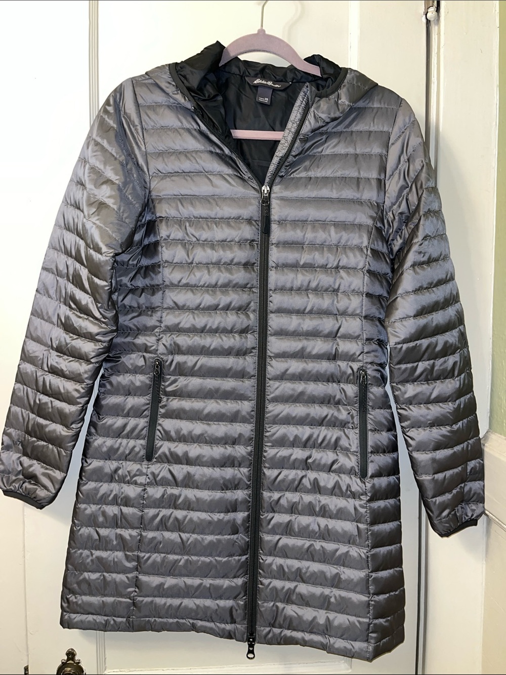 Eddie Bauer Women's Long Quilted Hooded Down Puffer Coat - Gray